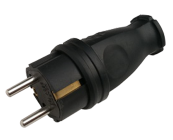 Вилка прямая с заземлением каучук 16А IP44 черная 9210 IN HOME, Вилки	