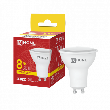 Купить лампа светодиодная led-jcdrc-vc 8вт 230в gu10 3000к 720лм in home от  Лампа светодиодная LED-JCDRC-VC 8Вт 230В GU10 3000К 720Лм IN HOME, Лампы софитные