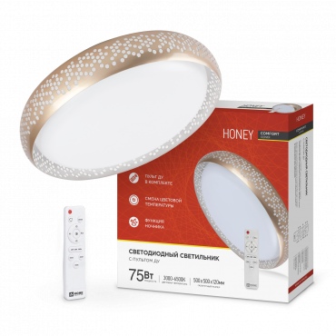 Светильник светодиодный COMFORT HONEY 75Вт 230В 3000-6500K 6000Лм 500х120мм c пультом ДУ IN HOME, Светильники декоративные светодиодные	
