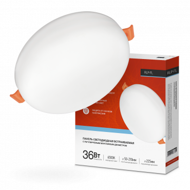 Панель светодиодная встраиваемая безрамочная RLP-FL 36Вт 230В 6500К 3240Лм 223мм с регулируемым монтажом 45-190мм белая IP20 IN HOME, Панели светодиодные встраиваемые	
