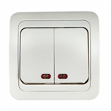 Выключатель двухклавишный с подсветкой CLASSICO белый 2123 IN HOME, Электроустановочные изделия встраиваемые	