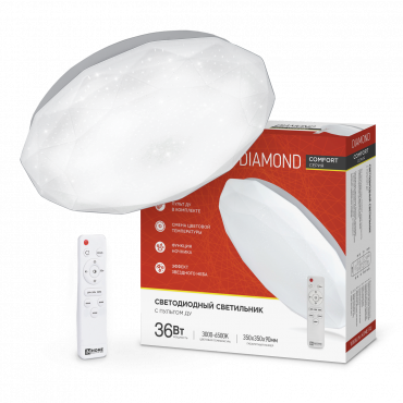 Светильник светодиодный COMFORT DIAMOND 36Вт 230В 3000-6500K 2900Лм 350x90мм с пультом ДУ IN HOME, Светильники декоративные светодиодные	