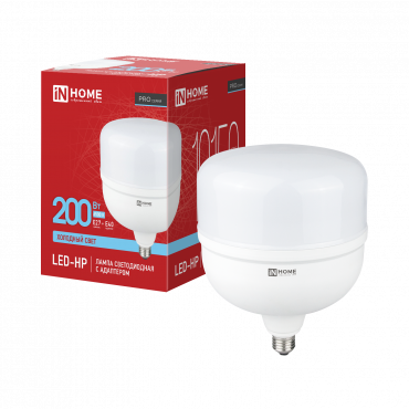 Лампа светодиодная LED-HP-PRO 200Вт 230В E27 с адаптером Е40 6500К 19150Лм IN HOME, Светодиодные Лампы	