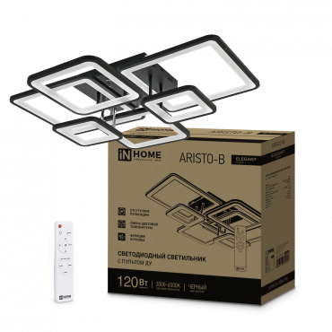 Светильник светодиодный ELEGANT ARISTO-B 120Вт 230В 3000-6500K 685х585х150мм пульт ДУ черный IN HOME, Светильники декоративные	