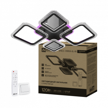Светильник светодиодный ELEGANT SPACE-120RGB-BL-BG 120Вт 230В 3000-6500K 8400Лм 530х530х125мм пульт ДУ черный IN HOME, Светильники декоративные	