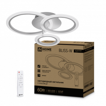 Светильник светодиодный ELEGANT BLISS-W 60Вт 230В 3000-6500K 4700Лм 508х390х120мм c пультом ДУ белый IN HOME, Светильники декоративные	