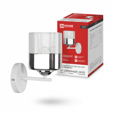 Светильник настенный под лампу AURA TESO-WH-E27 1хЕ27 прозрачный плафон, белый корпус IN HOME, Светильники под лампу	