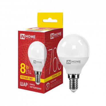 Купить Лампа светодиодная LED-ШАР-VC 8Вт 230В Е14 3000К 760Лм IN HOME в интернет-магазине по цене  Лампа светодиодная LED-ШАР-VC 8Вт 230В Е14 3000К 760Лм IN HOME, Лампы светодиодные бытовые