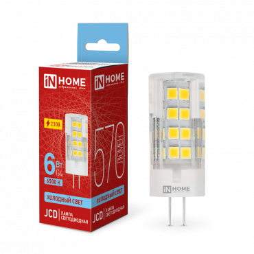 Купить лампа светодиодная led-jcd 6вт 230в g4 6500к 570лм in home от  Лампа светодиодная LED-JCD 6Вт 230В G4 6500К 570Лм IN HOME, Лампы для люстры
