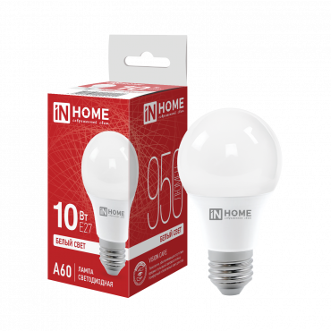 Купить Лампа светодиодная LED-A60-VC 10Вт 230В Е27 4000К 950Лм IN HOME в интернет-магазине по цене  Лампа светодиодная LED-A60-VC 10Вт 230В Е27 4000К 950Лм IN HOME, Лампы светодиодные бытовые