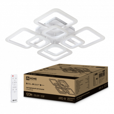 Светильник светодиодный ELEGANT ARIS-W 120Вт 230В 3000-6500K 590х590х130мм c пультом ДУ белый IN HOME, Светильники декоративные	