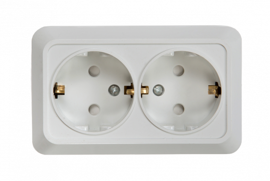 Розетка двойная с заземлением со шторкой BOLLETO белая накладная 7128х IN HOME, Электроустановочные изделия накладные BOLETTO	
