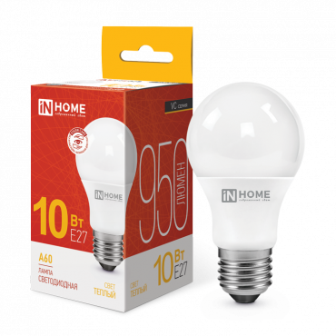 Купить Лампа светодиодная LED-A60-VC 10Вт 230В Е27 3000К 950Лм IN HOME в интернет-магазине по цене  Лампа светодиодная LED-A60-VC 10Вт 230В Е27 3000К 950Лм IN HOME, Лампы светодиодные бытовые