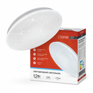 Светильник светодиодный серии DECO ГЛОРИЯ 12Вт 230В 6500К 1080Лм 210х65мм IN HOME, Светильники декоративные светодиодные	