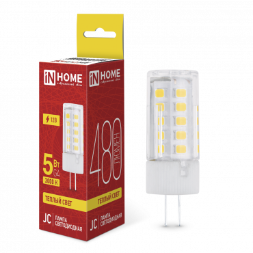 Купить лампа светодиодная led-jc 5вт 12в g4 3000к 480лм in home от  Лампа светодиодная LED-JC 5Вт 12В G4 3000К 480Лм IN HOME, Лампы для люстры