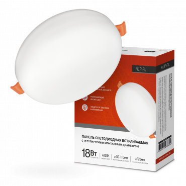 Панель светодиодная встраиваемая безрамочная RLP-FL 18Вт 230В 4000К 1620Лм 120мм с регулируемым монтажом 45-100мм белая IP20 IN HOME, Панели светодиодные встраиваемые	