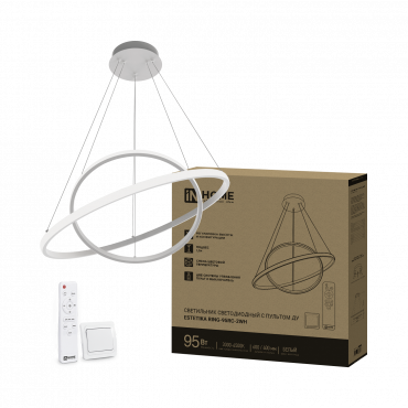 Светильник светодиодный ESTETIKA RING-95RC-2WH 95Вт 230В 3000-6500K 600/400 1.2м трос пульт ДУ белый IN HOME, Светильники декоративные светодиодные	