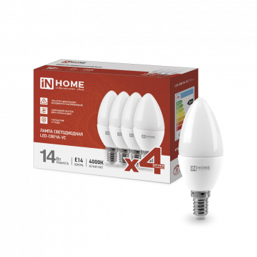 Купить Лампа светодиодная LED-СВЕЧА-VC 4PACK 14Вт 230В Е14 4000К 1330Лм (4шт./упак) IN HOME в интернет-магазине по цене  Лампа светодиодная LED-СВЕЧА-VC 4PACK 14Вт 230В Е14 4000К 1330Лм (4шт./упак) IN HOME, Лампы светодиодные бытовые