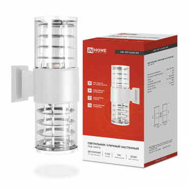 Светильник уличный настенный двусторонний НБУ ART-2хA60-WH алюминиевый белый IP54 IN HOME, Светильники светодиодные уличные	