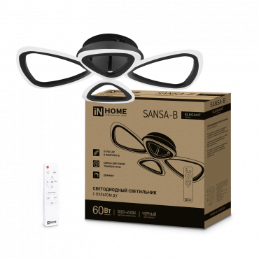 Светильник светодиодный ELEGANT SANSA-B 60Вт 230В 3000-6500K 4700Лм 600х400х75мм c пультом ДУ черный IN HOME, Светильники декоративные светодиодные	