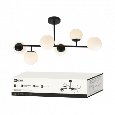 Светильник потолочный под лампу AURORA LUNA-6G9-BL 6хG9 матовые плафоны, черный корпус IN HOME, Светильники под лампу	
