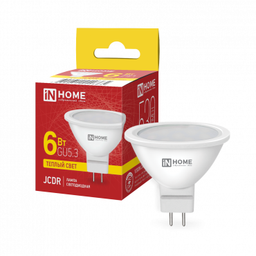 Купить лампа светодиодная led-jcdr-vc 6вт 230в gu5.3 3000к 530лм in home от  Лампа светодиодная LED-JCDR-VC 6Вт 230В GU5.3 3000К 530Лм IN HOME, Лампы софитные