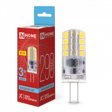 Купить лампа светодиодная led-jc 3вт 12в g4 6500к 290лм in home от  Лампа светодиодная LED-JC 3Вт 12В G4 6500К 290Лм IN HOME, Лампы для люстры