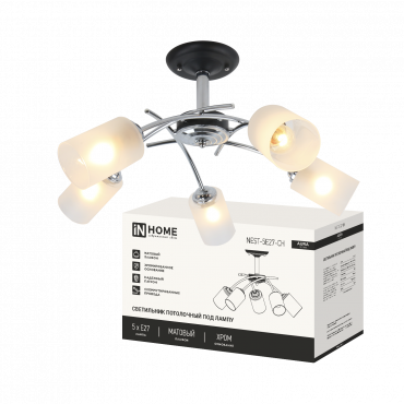 Светильник потолочный под лампу AURA NEST-5E27-CH 5хЕ27 матовый плафон хромированный корпус IN HOME, Светильники под лампу	