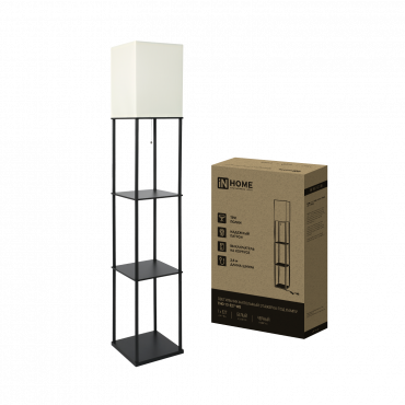 Светильник напольный под лампу этажерка ТНО 10-Е27-WB белый абажур, черный корпус IN HOME, Напольные светильники	