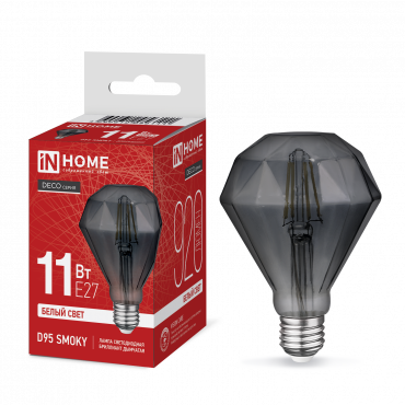 Лампа светодиодная LED-D95-deco smoky 11Вт 230В E27 4000K 920Лм 95мм бриллиант дымчатая IN HOME купить с доставкой по низкой цене от  Лампа светодиодная LED-D95-deco smoky 11Вт 230В E27 4000K 920Лм 95мм бриллиант дымчатая IN HOME, Лампы светодиодные филамент