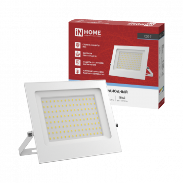 Прожектор светодиодный СДО-7 100Вт 230В 6500К IP65 белый IN HOME, Прожекторы	