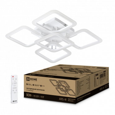 Светильник светодиодный ELEGANT ARIS-W 90Вт 230В 3000-6500K 590х590х130мм c пультом ДУ белый IN HOME, Светильники декоративные	