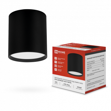 Светильник потолочный НПБ-ЦИЛИНДР-GX53 TBM-BL 80х90мм черный IN HOME, Светильники потолочные накладные	