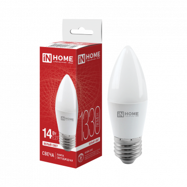 Лампа светодиодная LED-СВЕЧА-VC 14Вт 230В E27 4000K 1330Лм IN HOME, Лампы светодиодные бытовые	