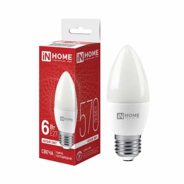 Купить Лампа светодиодная LED-СВЕЧА-VC 6Вт 230В Е27 4000К 570Лм IN HOME в интернет-магазине по цене  Лампа светодиодная LED-СВЕЧА-VC 6Вт 230В Е27 4000К 570Лм IN HOME, Лампы светодиодные бытовые