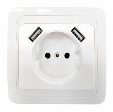 Розетка одинарная CLASSICO с двумя USB белая 2147 IN HOME, Электроустановочные изделия встраиваемые	