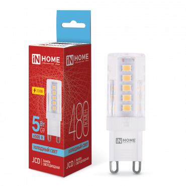 Купить лампа светодиодная led-jcd 5вт 230в g9 6500к 480лм in home от  Лампа светодиодная LED-JCD 5Вт 230В G9 6500К 480Лм IN HOME, Лампы для люстры