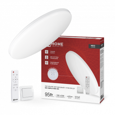 Светильник светодиодный NEO SIMPLE-95RC-WH 95Вт 230В 3000-6500K 7600Лм 460x67мм с пультом ДУ белый IN HOME, Светильники декоративные	
