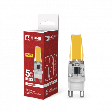 Купить лампа светодиодная led-jcd-cob 5вт 230в g9 4000к 520лм in home от  Лампа светодиодная LED-JCD-COB 5Вт 230В G9 4000К 520Лм IN HOME, Лампы для люстры