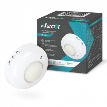 Датчик движения инфракрасный ДД 20BБ 1200Вт 360 гр. 6м IP33 белый NEOX, Датчики движения и фотореле	