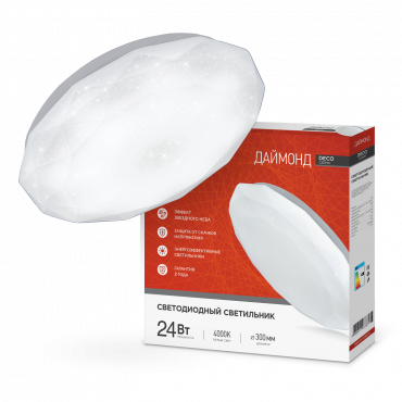 Светильник светодиодный серии DECO ДАЙМОНД 24Вт 230В 4000К 2160Лм 330х55мм IN HOME, Светильники декоративные	