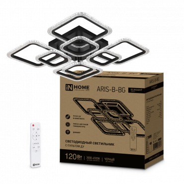 Светильник светодиодный ELEGANT ARIS-B-BG 120Вт 230В 3000-6500K 8400Лм 585х585х115мм пульт ДУ черный IN HOME, Светильники декоративные	