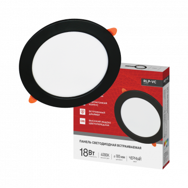 Панель светодиодная встраиваемая круглая RLP-VC 1840BL 18Вт 230В 4000К 1440Лм 185мм черная IP40 IN HOME, Панели светодиодные встраиваемые	