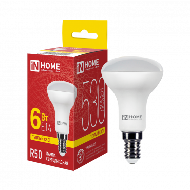 Купить Лампа светодиодная LED-R50-VC 6Вт 230В Е14 3000К 530Лм IN HOME в интернет-магазине по цене  Лампа светодиодная LED-R50-VC 6Вт 230В Е14 3000К 530Лм IN HOME, Лампы светодиодные бытовые