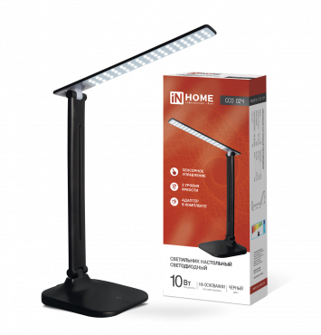 Светильник настольный светодиодный SIMPLE ССО-02Ч 10Вт 625Лм сенсор, адаптер ЧЕРНЫЙ IN HOME, Светильники настольные светодиодные	