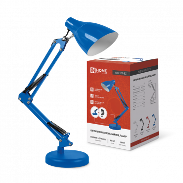 Светильник настольный под лампу на основании + струбцина СНО 17ТС 60Вт E27 230В СИНИЙ IN HOME, Светильники настольные под лампу	