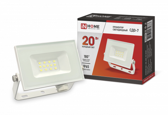 Прожектор светодиодный СДО-7 20Вт 230В 6500К IP65 белый IN HOME, Светильники уличные коммерческие	