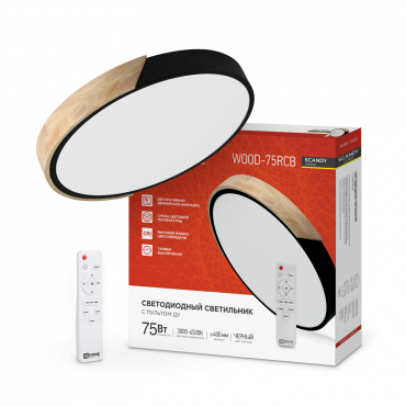 Светильник светодиодный SCANDY SIMPLE-75RCB 75Вт 230В 3000-6500K 6000Лм 400x50мм с пультом ДУ черный IN HOME, Светильники декоративные светодиодные	