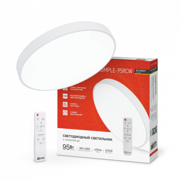 Светильник светодиодный SCANDY SIMPLE-95RCW 95Вт 230В 3000-6500K 7600Лм 500x50мм с пультом ДУ белый IN HOME, Светильники декоративные светодиодные	