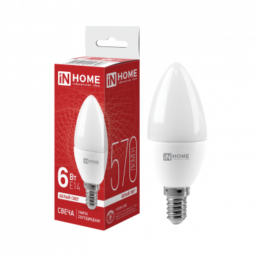 Купить Лампа светодиодная LED-СВЕЧА-VC 6Вт 230В Е14 4000К 570Лм IN HOME в интернет-магазине по цене  Лампа светодиодная LED-СВЕЧА-VC 6Вт 230В Е14 4000К 570Лм IN HOME, Лампы светодиодные бытовые